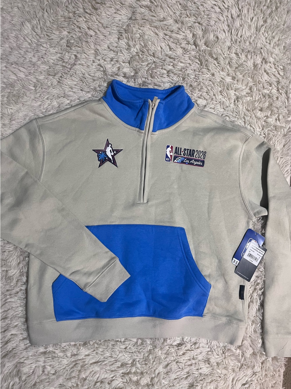 Womens All-Star Pullover Sweatshirt - Beige and Blue
